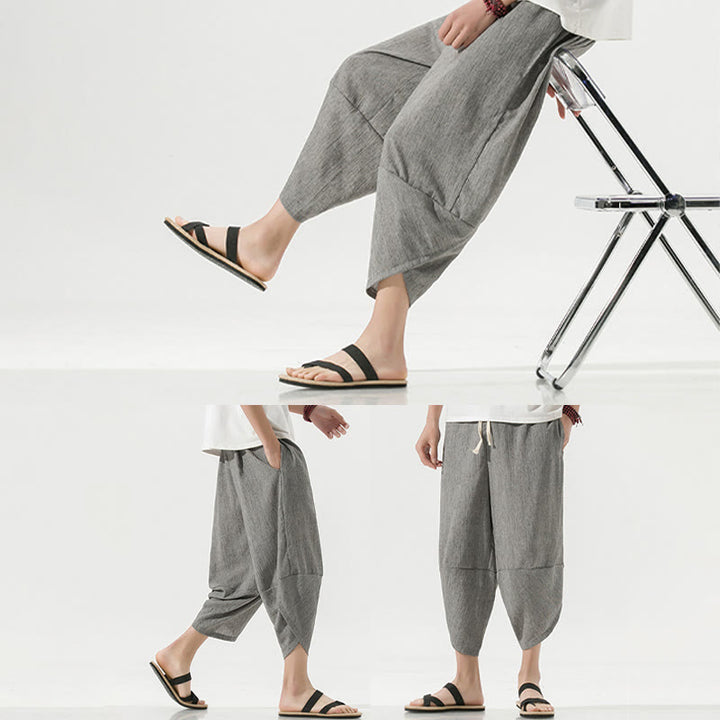 Pantalones Buddha Stones para hombre, con diseño sencillo y liso, con cordón ajustable, de 7 a 8 pulgadas de largo y bolsillos.