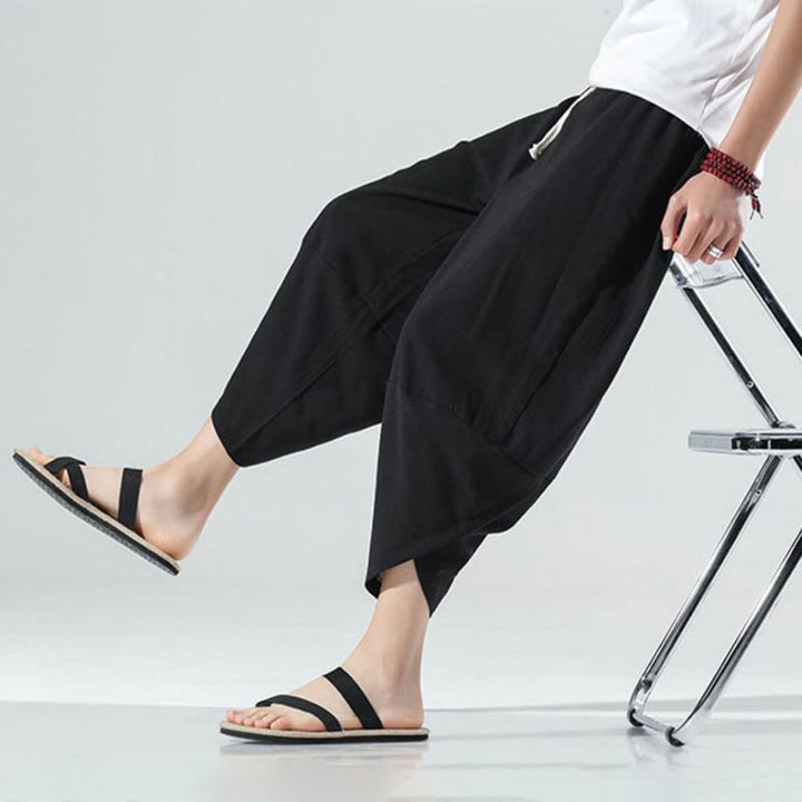 Pantalones Buddha Stones para hombre, con diseño sencillo y liso, con cordón ajustable, de 7 a 8 pulgadas de largo y bolsillos.