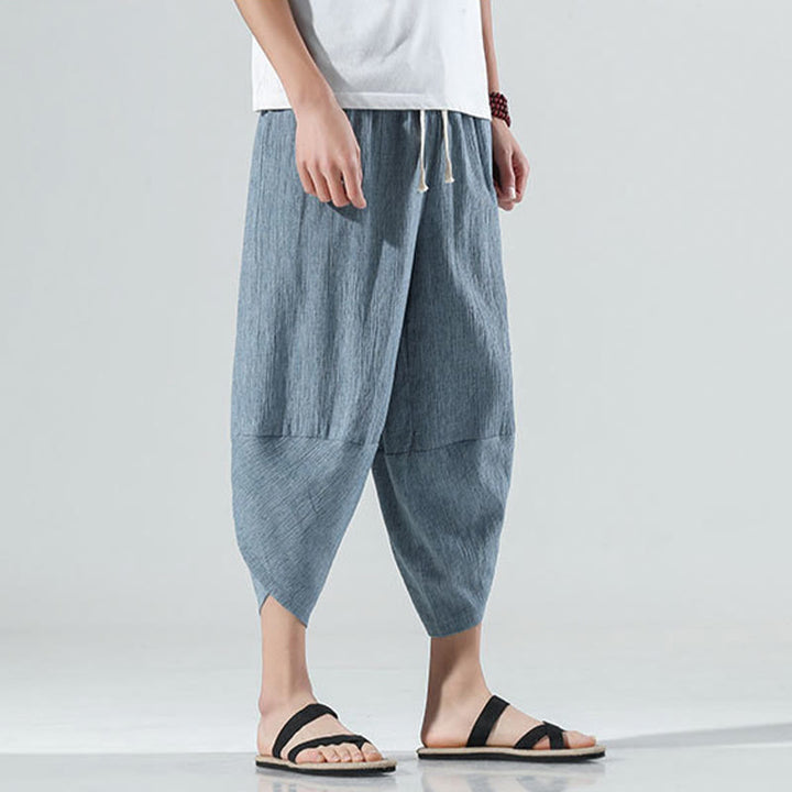 Pantalones Buddha Stones para hombre, con diseño sencillo y liso, con cordón ajustable, de 7 a 8 pulgadas de largo y bolsillos.