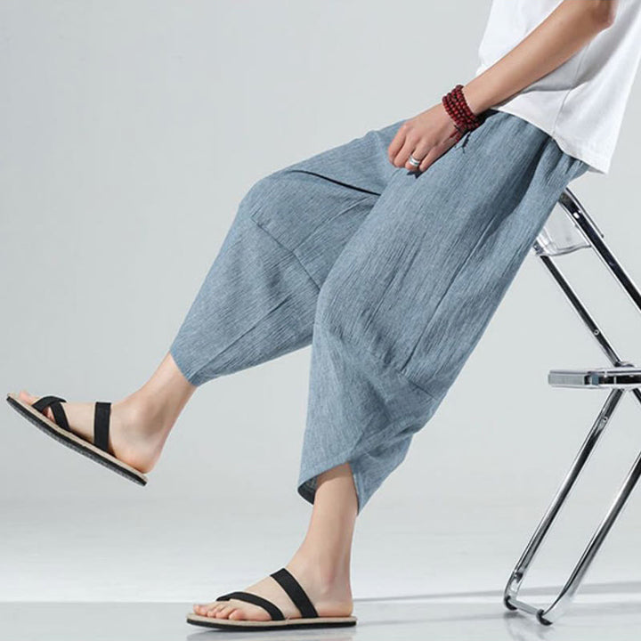 Pantalones Buddha Stones para hombre, con diseño sencillo y liso, con cordón ajustable, de 7 a 8 pulgadas de largo y bolsillos.