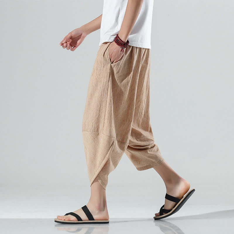 Pantalones Buddha Stones para hombre, con diseño sencillo y liso, con cordón ajustable, de 7 a 8 pulgadas de largo y bolsillos.