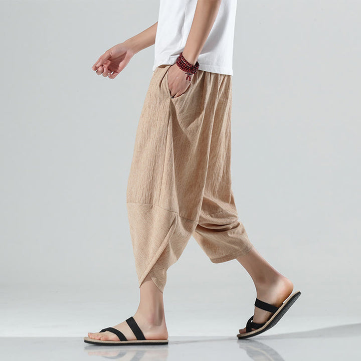 Pantalones Buddha Stones para hombre, con diseño sencillo y liso, con cordón ajustable, de 7 a 8 pulgadas de largo y bolsillos.