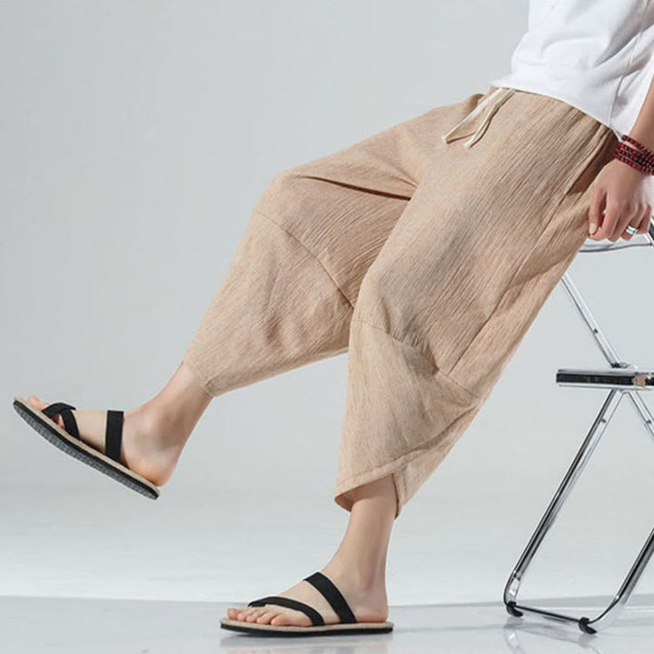 Pantalones Buddha Stones para hombre, con diseño sencillo y liso, con cordón ajustable, de 7 a 8 pulgadas de largo y bolsillos.