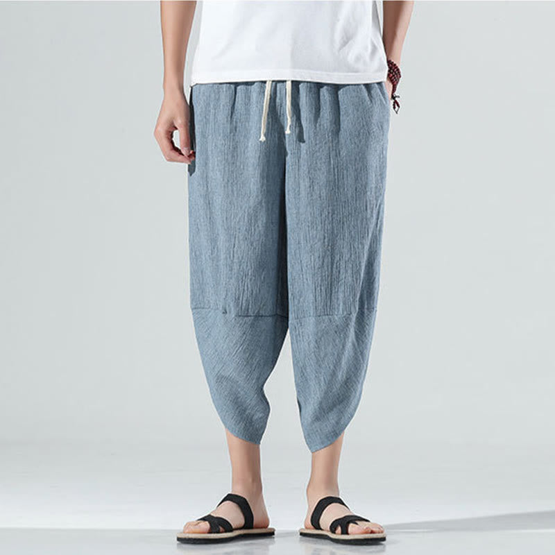Pantalones Buddha Stones para hombre, con diseño sencillo y liso, con cordón ajustable, de 7 a 8 pulgadas de largo y bolsillos.