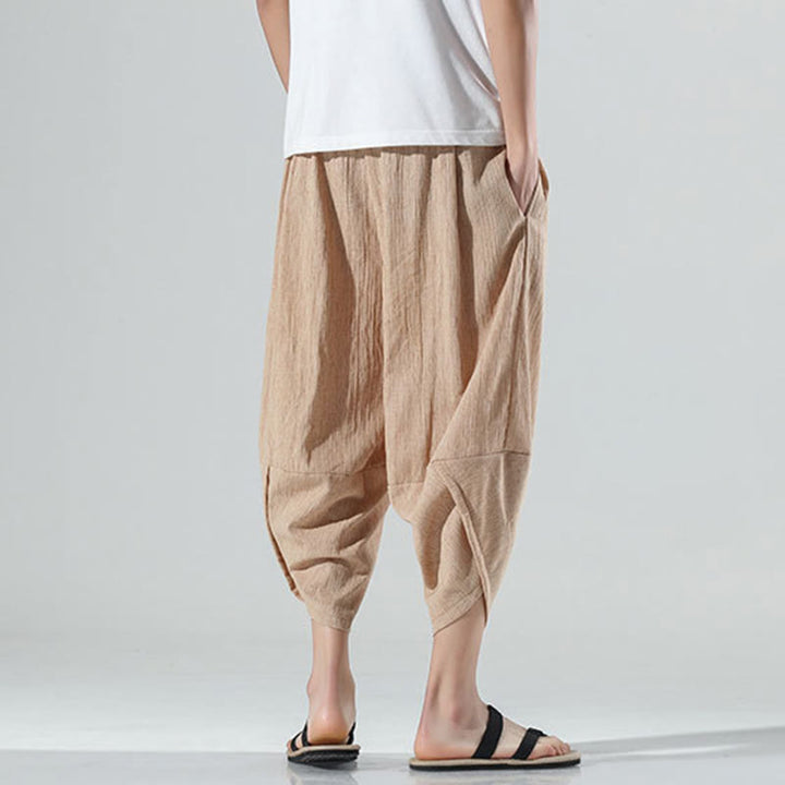 Pantalones Buddha Stones para hombre, con diseño sencillo y liso, con cordón ajustable, de 7 a 8 pulgadas de largo y bolsillos.