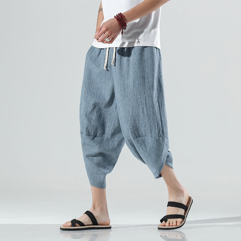 Pantalones Buddha Stones para hombre, con diseño sencillo y liso, con cordón ajustable, de 7 a 8 pulgadas de largo y bolsillos.