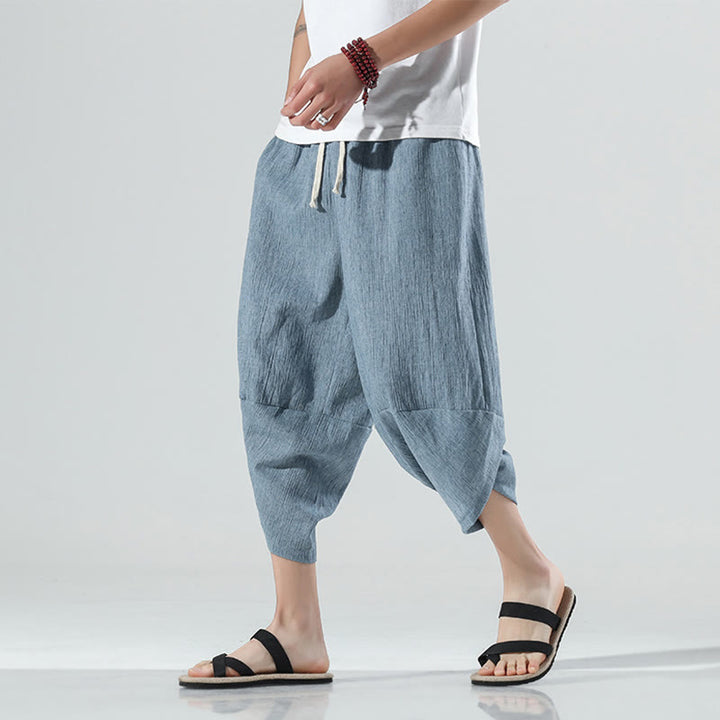 Pantalones Buddha Stones para hombre, con diseño sencillo y liso, con cordón ajustable, de 7 a 8 pulgadas de largo y bolsillos.