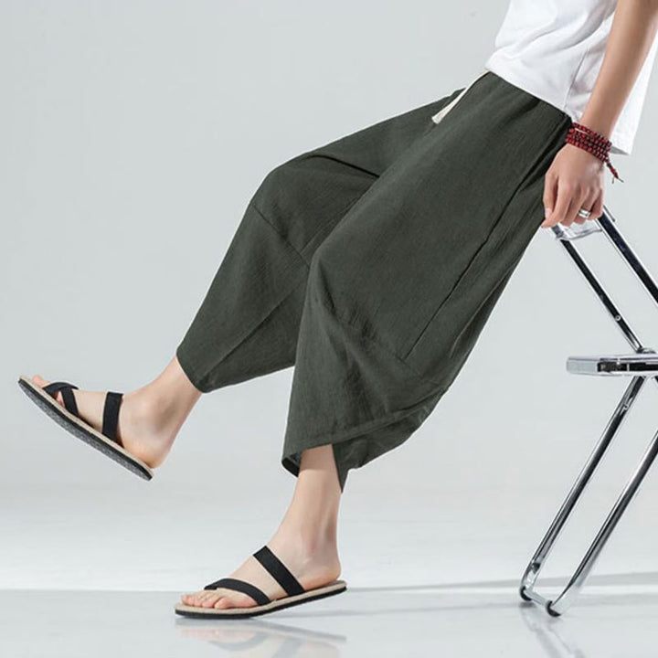 Pantalones Buddha Stones para hombre, con diseño sencillo y liso, con cordón ajustable, de 7 a 8 pulgadas de largo y bolsillos.
