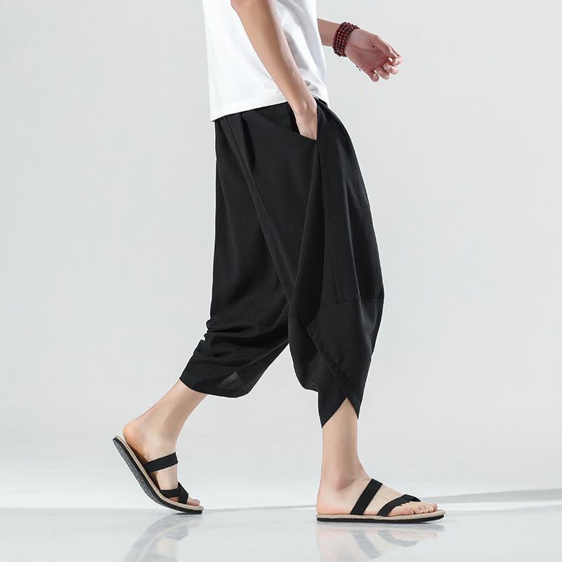 Pantalones Buddha Stones para hombre, con diseño sencillo y liso, con cordón ajustable, de 7 a 8 pulgadas de largo y bolsillos.