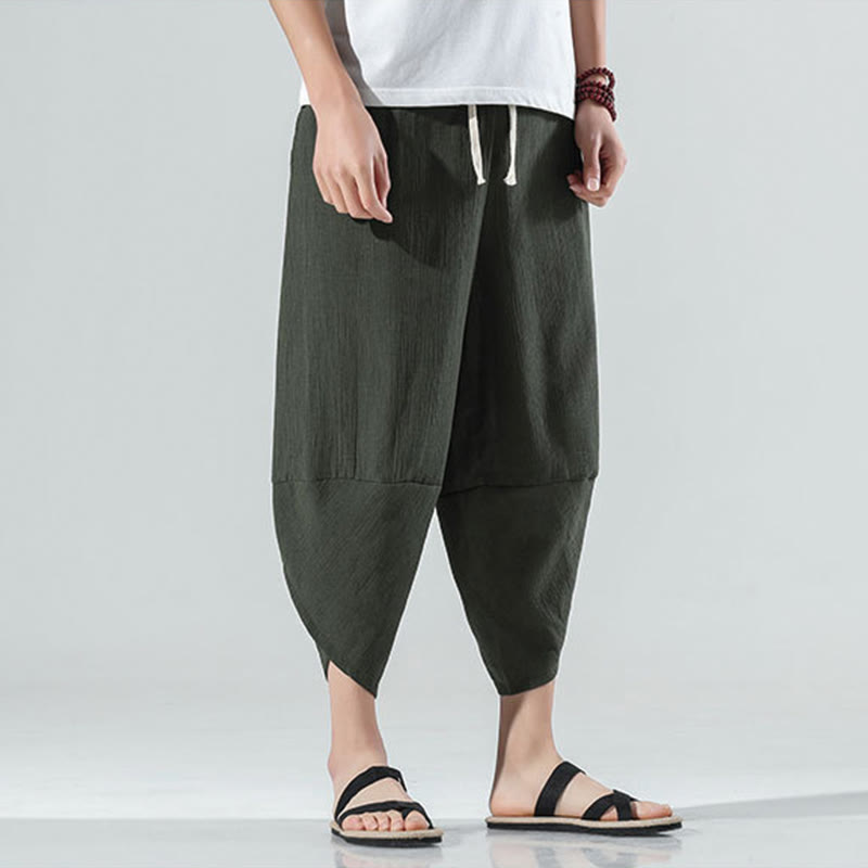 Pantalones Buddha Stones para hombre, con diseño sencillo y liso, con cordón ajustable, de 7 a 8 pulgadas de largo y bolsillos.