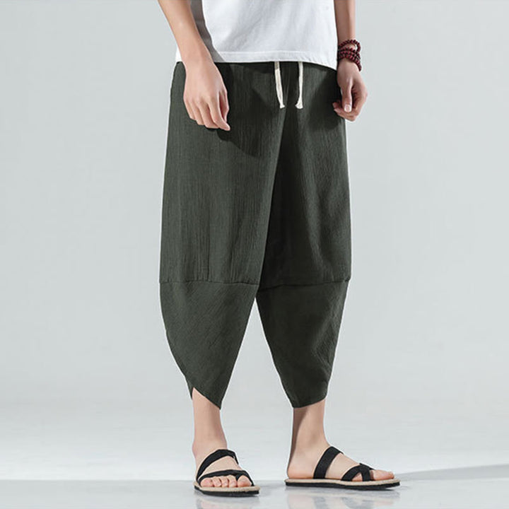 Pantalones Buddha Stones para hombre, con diseño sencillo y liso, con cordón ajustable, de 7 a 8 pulgadas de largo y bolsillos.