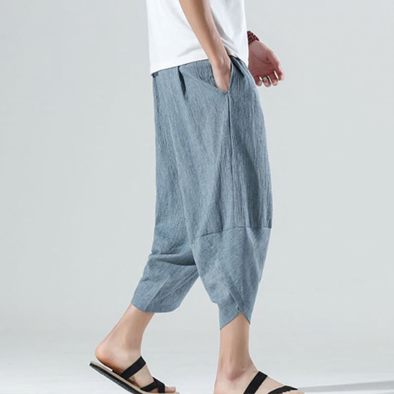 Pantalones Buddha Stones para hombre, con diseño sencillo y liso, con cordón ajustable, de 7 a 8 pulgadas de largo y bolsillos.