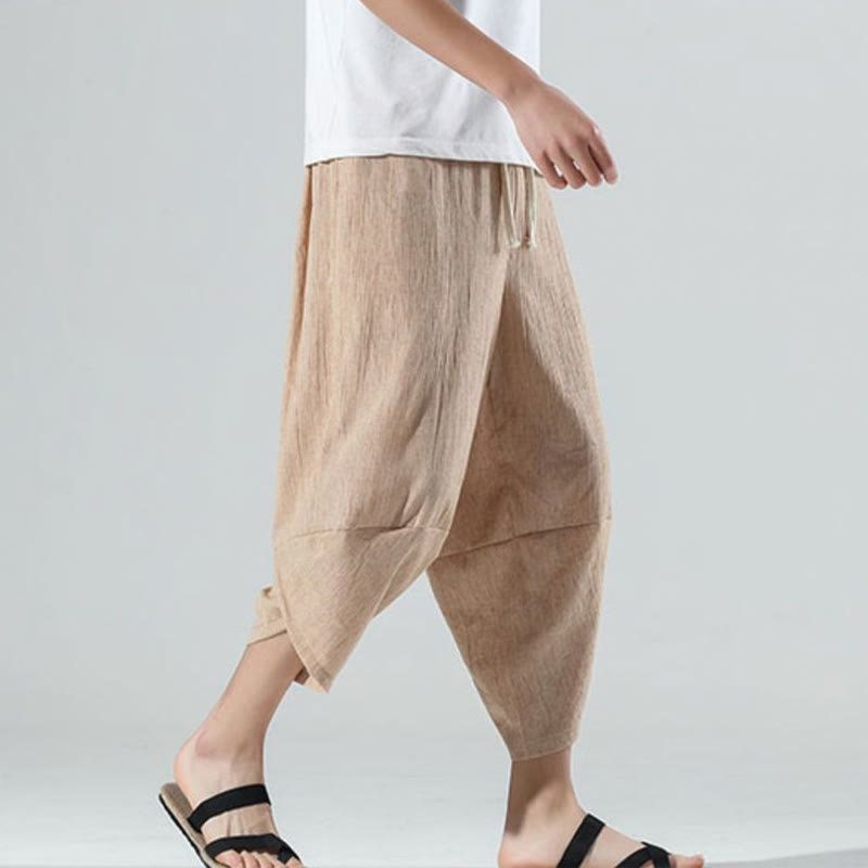 Pantalones Buddha Stones para hombre, con diseño sencillo y liso, con cordón ajustable, de 7 a 8 pulgadas de largo y bolsillos.