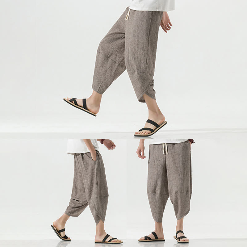 Pantalones Buddha Stones para hombre, con diseño sencillo y liso, con cordón ajustable, de 7 a 8 pulgadas de largo y bolsillos.