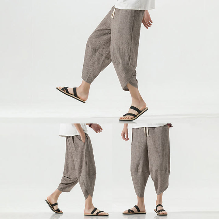 Pantalones Buddha Stones para hombre, con diseño sencillo y liso, con cordón ajustable, de 7 a 8 pulgadas de largo y bolsillos.