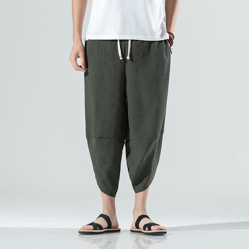 Pantalones Buddha Stones para hombre, con diseño sencillo y liso, con cordón ajustable, de 7 a 8 pulgadas de largo y bolsillos.