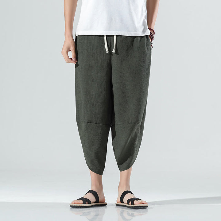 Pantalones Buddha Stones para hombre, con diseño sencillo y liso, con cordón ajustable, de 7 a 8 pulgadas de largo y bolsillos.