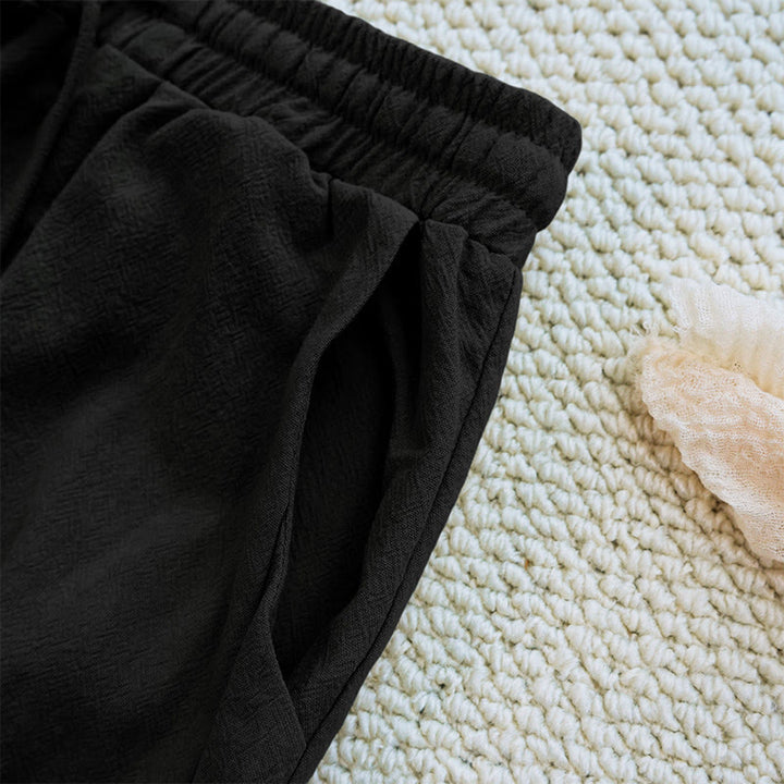 Pantalones de lino y algodón con cordón ajustable para mujer, con diseño de patchwork liso de verano y bolsillos, con Buddha Stones - image 15