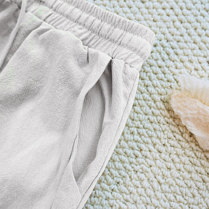 Pantalones de lino y algodón con cordón ajustable para mujer, con diseño de patchwork liso de verano y bolsillos, con Buddha Stones - image 5