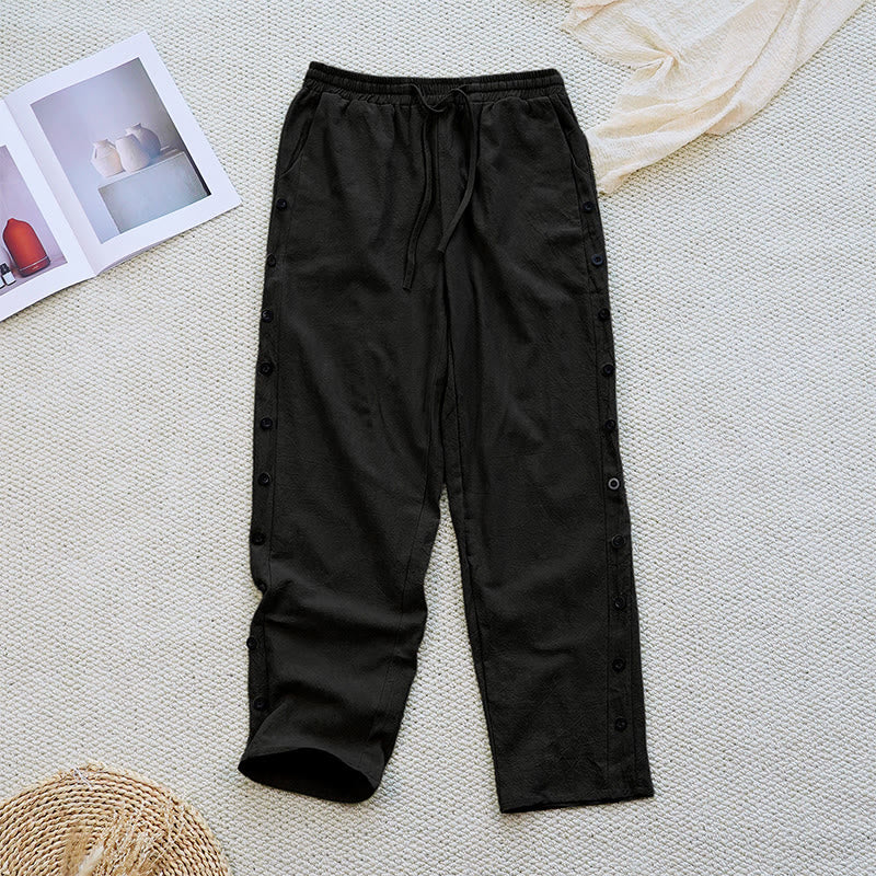 Pantalones de lino y algodón con cordón ajustable para mujer, con diseño de patchwork liso de verano y bolsillos, con Buddha Stones