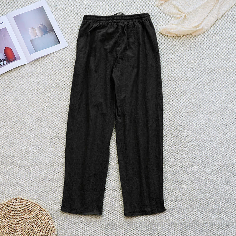 Pantalones de lino y algodón con cordón ajustable para mujer, con diseño de patchwork liso de verano y bolsillos, con Buddha Stones