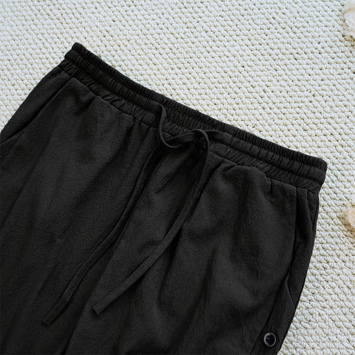 Pantalones de lino y algodón con cordón ajustable para mujer, con diseño de patchwork liso de verano y bolsillos, con Buddha Stones - image 12