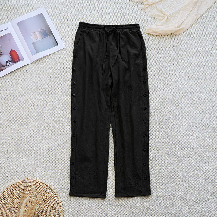 Pantalones de lino y algodón con cordón ajustable para mujer, con diseño de patchwork liso de verano y bolsillos, con Buddha Stones - image 10