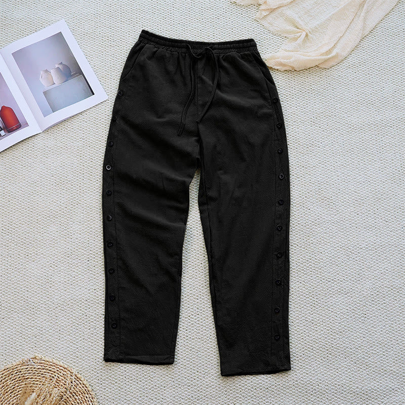 Pantalones de lino y algodón con cordón ajustable para mujer, con diseño de patchwork liso de verano y bolsillos, con Buddha Stones - image 9