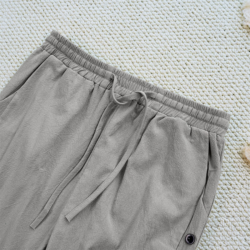 Pantalones de lino y algodón con cordón ajustable para mujer, con diseño de patchwork liso de verano y bolsillos, con Buddha Stones - image 37
