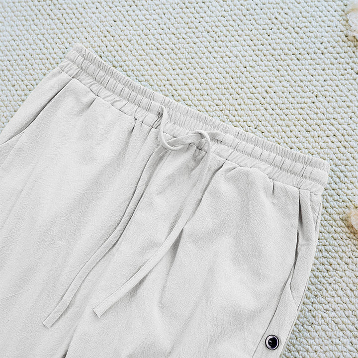 Pantalones de lino y algodón con cordón ajustable para mujer, con diseño de patchwork liso de verano y bolsillos, con Buddha Stones - image 4