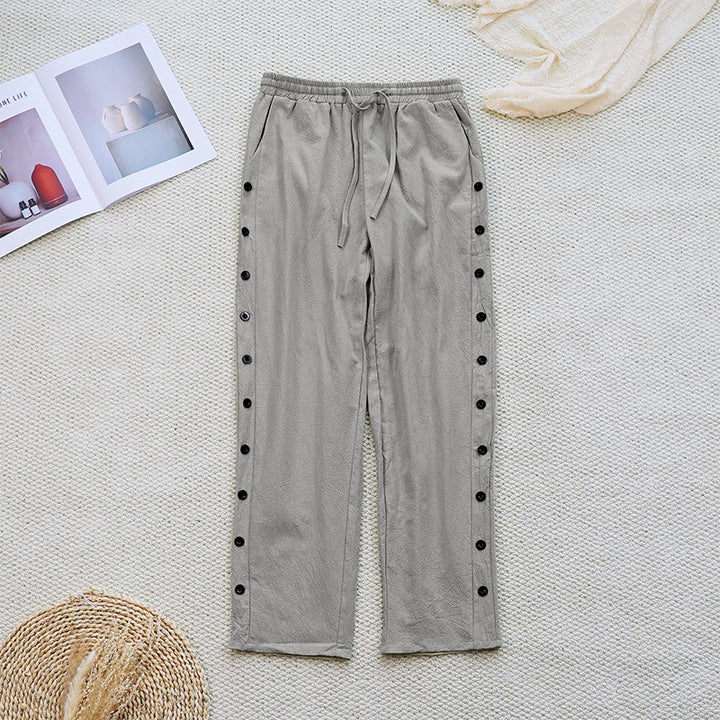 Pantalones de lino y algodón con cordón ajustable para mujer, con diseño de patchwork liso de verano y bolsillos, con Buddha Stones - image 33