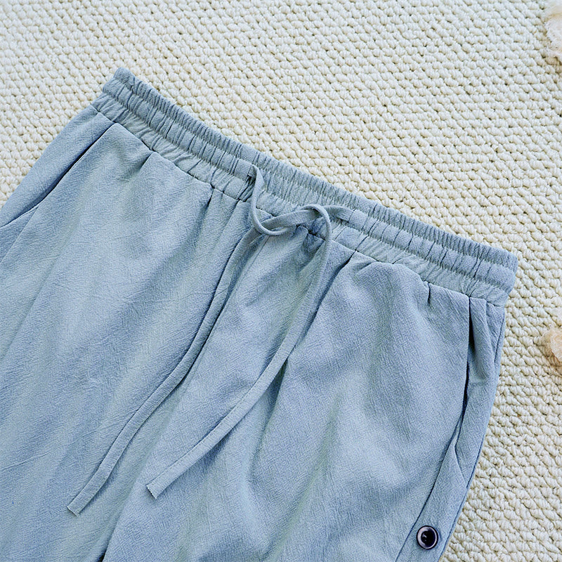 Pantalones de lino y algodón con cordón ajustable para mujer, con diseño de patchwork liso de verano y bolsillos, con Buddha Stones - image 20