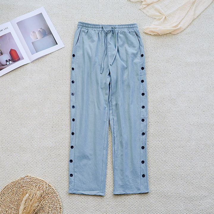 Pantalones de lino y algodón con cordón ajustable para mujer, con diseño de patchwork liso de verano y bolsillos, con Buddha Stones