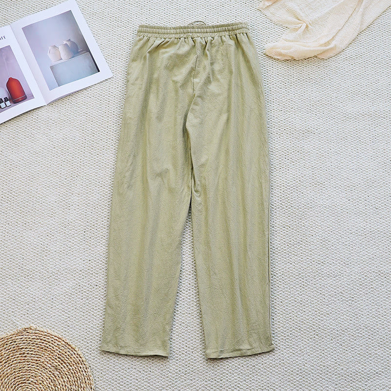 Pantalones de lino y algodón con cordón ajustable para mujer, con diseño de patchwork liso de verano y bolsillos, con Buddha Stones - image 27