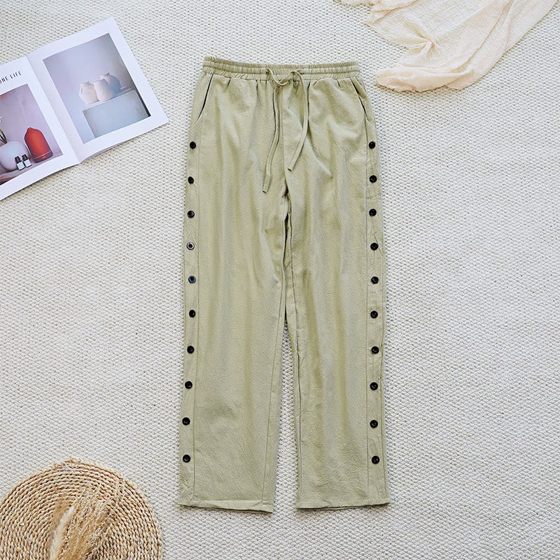 Pantalones de lino y algodón con cordón ajustable para mujer, con diseño de patchwork liso de verano y bolsillos, con Buddha Stones