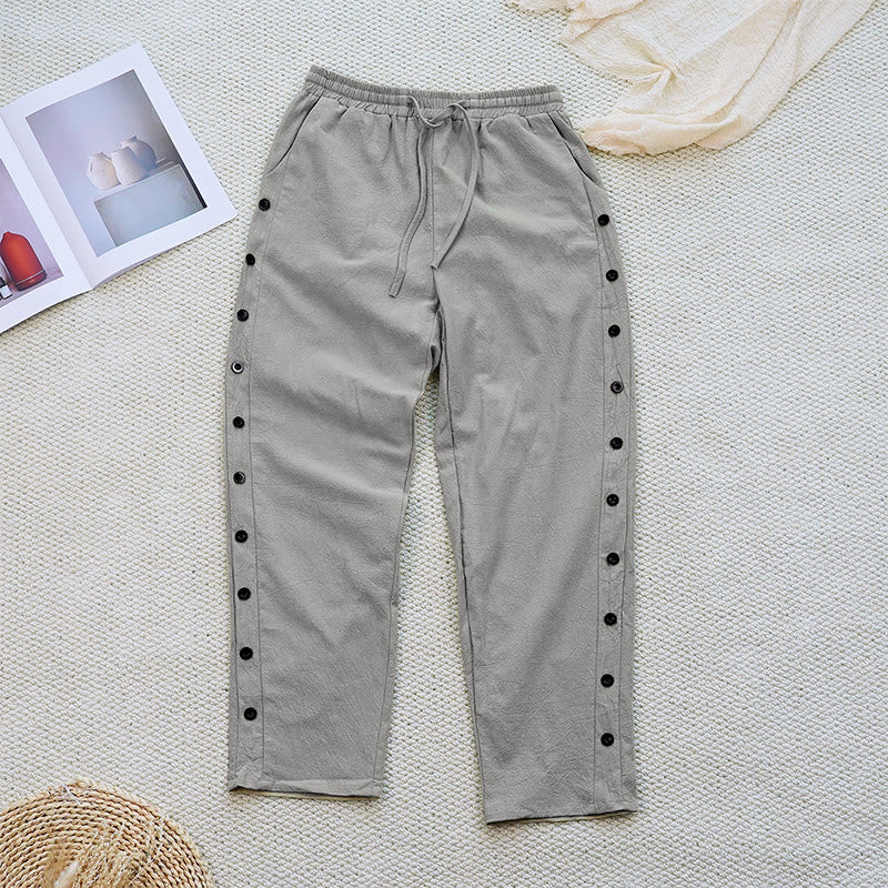 Pantalones de lino y algodón con cordón ajustable para mujer, con diseño de patchwork liso de verano y bolsillos, con Buddha Stones - image 34