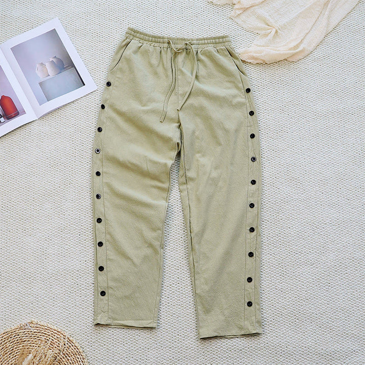 Pantalones de lino y algodón con cordón ajustable para mujer, con diseño de patchwork liso de verano y bolsillos, con Buddha Stones - image 25