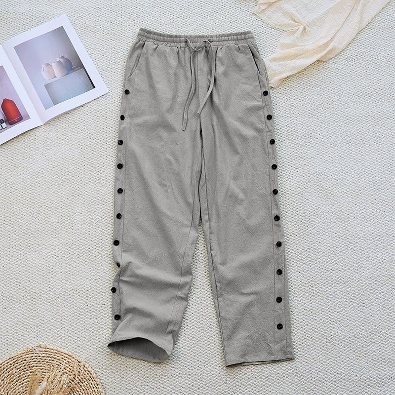 Pantalones de lino y algodón con cordón ajustable para mujer, con diseño de patchwork liso de verano y bolsillos, con Buddha Stones - Gris - US12, UK/AU16, EU44 (2XL) - image 32