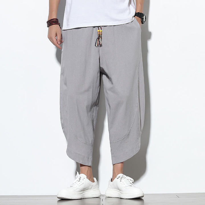 Pantalones harén de lino para hombre, informales, de verano, con cordón ajustable, de longitud 7-8 y bolsillos, de Buddha Stones