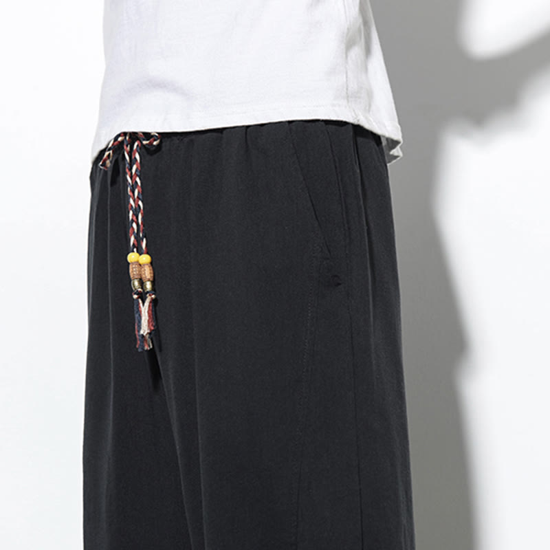 Pantalones harén de lino para hombre, informales, de verano, con cordón ajustable, de longitud 7-8 y bolsillos, de Buddha Stones