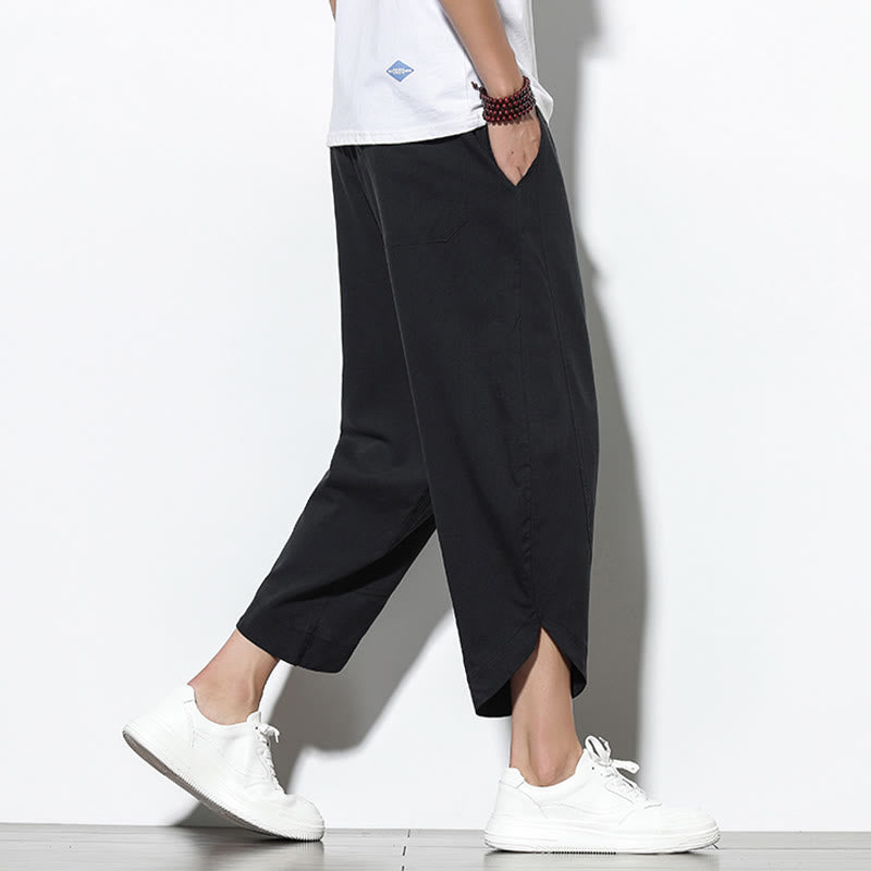 Pantalones harén de lino para hombre, informales, de verano, con cordón ajustable, de longitud 7-8 y bolsillos, de Buddha Stones