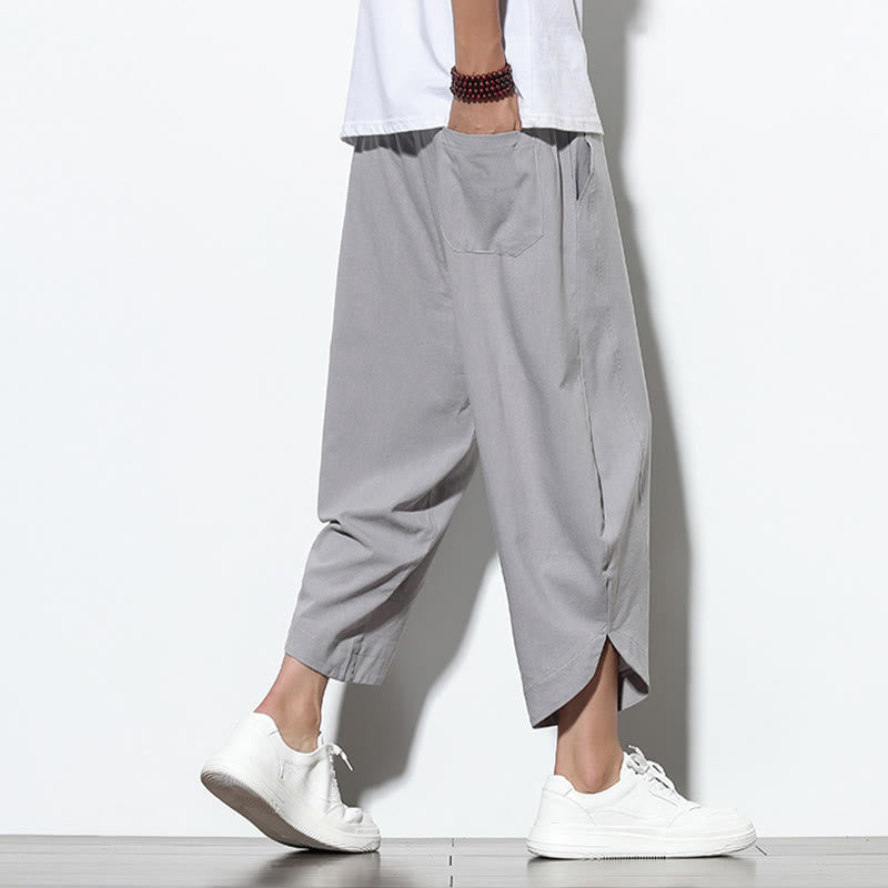 Pantalones harén de lino para hombre, informales, de verano, con cordón ajustable, de longitud 7-8 y bolsillos, de Buddha Stones