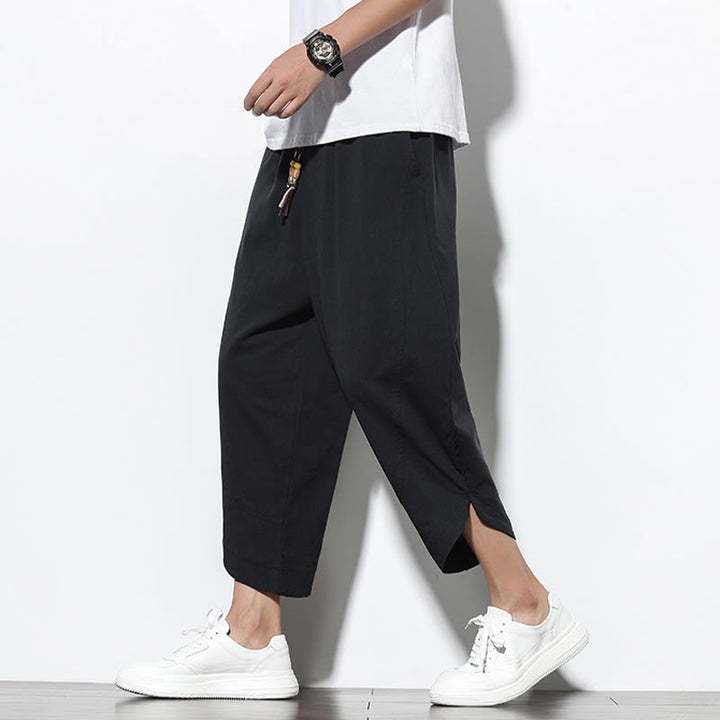 Pantalones harén de lino para hombre, informales, de verano, con cordón ajustable, de longitud 7-8 y bolsillos, de Buddha Stones