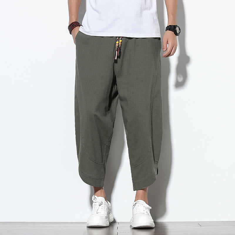 Pantalones harén de lino para hombre, informales, de verano, con cordón ajustable, de longitud 7-8 y bolsillos, de Buddha Stones