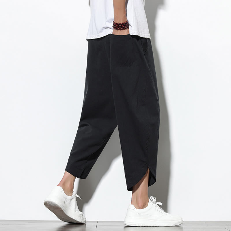 Pantalones harén de lino para hombre, informales, de verano, con cordón ajustable, de longitud 7-8 y bolsillos, de Buddha Stones