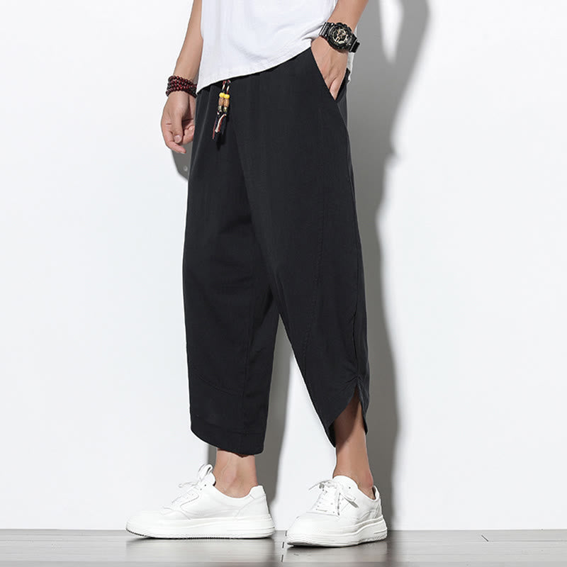 Pantalones harén de lino para hombre, informales, de verano, con cordón ajustable, de longitud 7-8 y bolsillos, de Buddha Stones