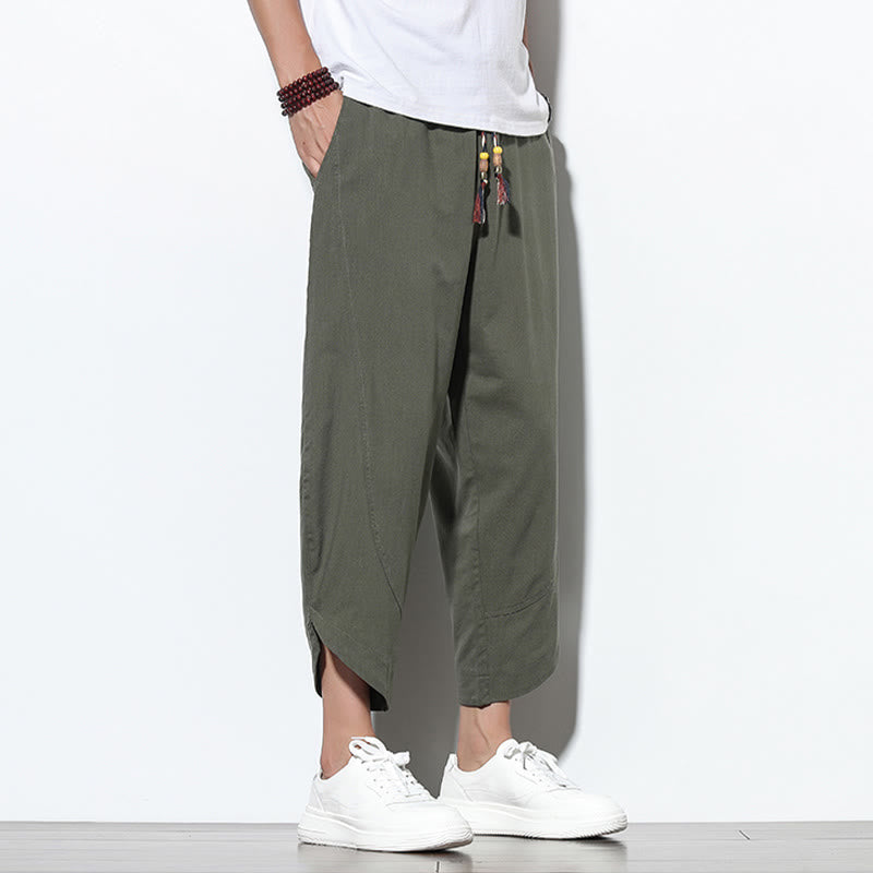 Pantalones harén de lino para hombre, informales, de verano, con cordón ajustable, de longitud 7-8 y bolsillos, de Buddha Stones