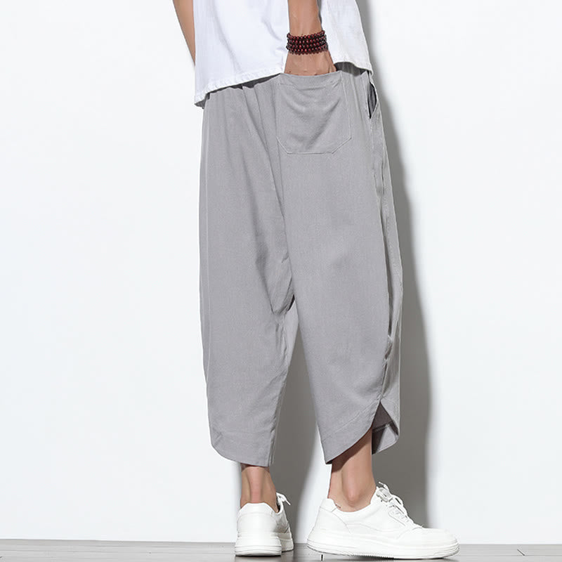 Pantalones harén de lino para hombre, informales, de verano, con cordón ajustable, de longitud 7-8 y bolsillos, de Buddha Stones