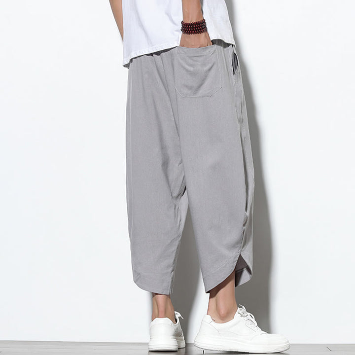 Pantalones harén de lino para hombre, informales, de verano, con cordón ajustable, de longitud 7-8 y bolsillos, de Buddha Stones