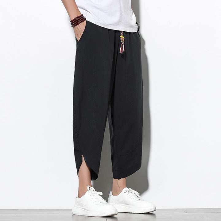 Pantalones harén de lino para hombre, informales, de verano, con cordón ajustable, de longitud 7-8 y bolsillos, de Buddha Stones